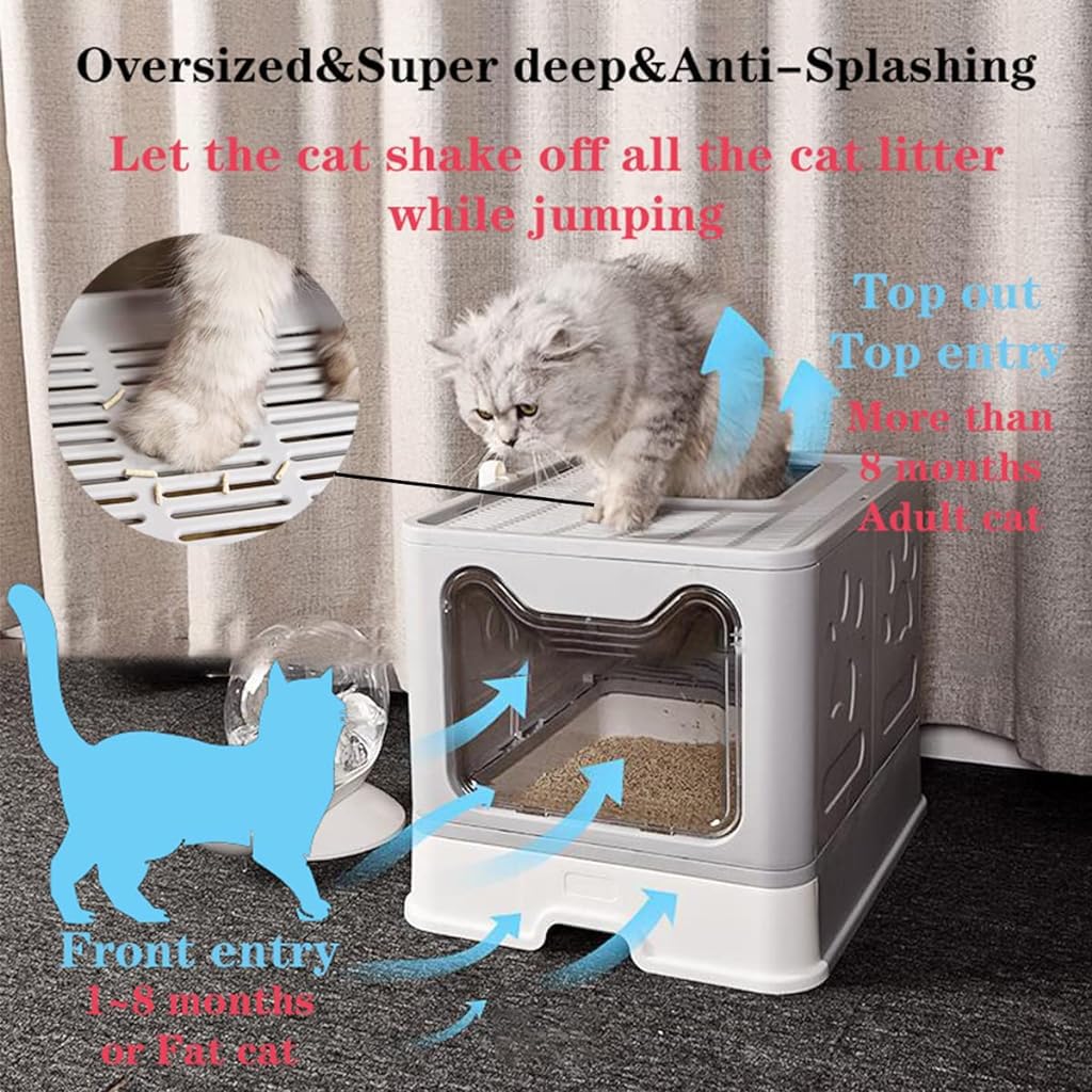 Qpets® Cat Litter Box, Foldable Cat Litter Tray Cat House, Anti Spill Drawer Design Litter Box for Cats Large, Odor Removal Enclosed Kitten Litter Box for Adult Cats Big (51 * 41 * 38 CM) Qpets® Cat Litter Box, Foldable Cat Litter Tray Cat House, Anti Spill Drawer Design Litter Box for Cats Large, Odor Removal Enclosed Kitten Litter Box for Adult Cats Big (51 * 41 * 38 CM)